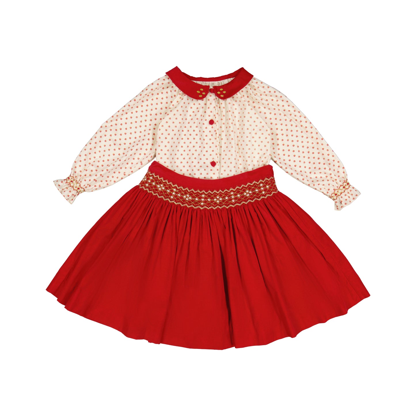 Marie - Ensemble Jupe A Smock Rouge - Antoinette Paris