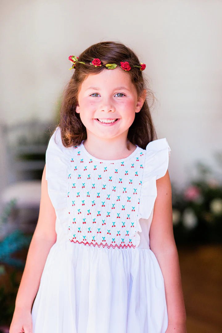Robe de Fête Blanche à Manches Papillon et Motif à Carreaux - Tinokai
