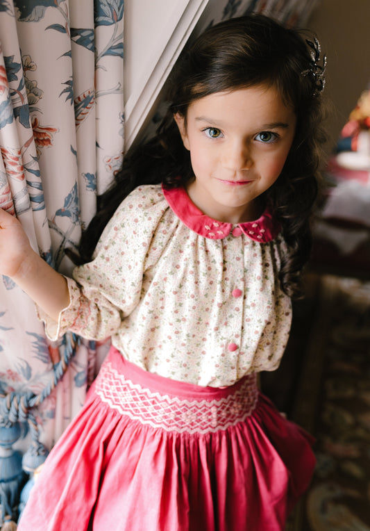 Marie - Ensemble Jupe A Smock Rose Et Blouse Assortie 4t