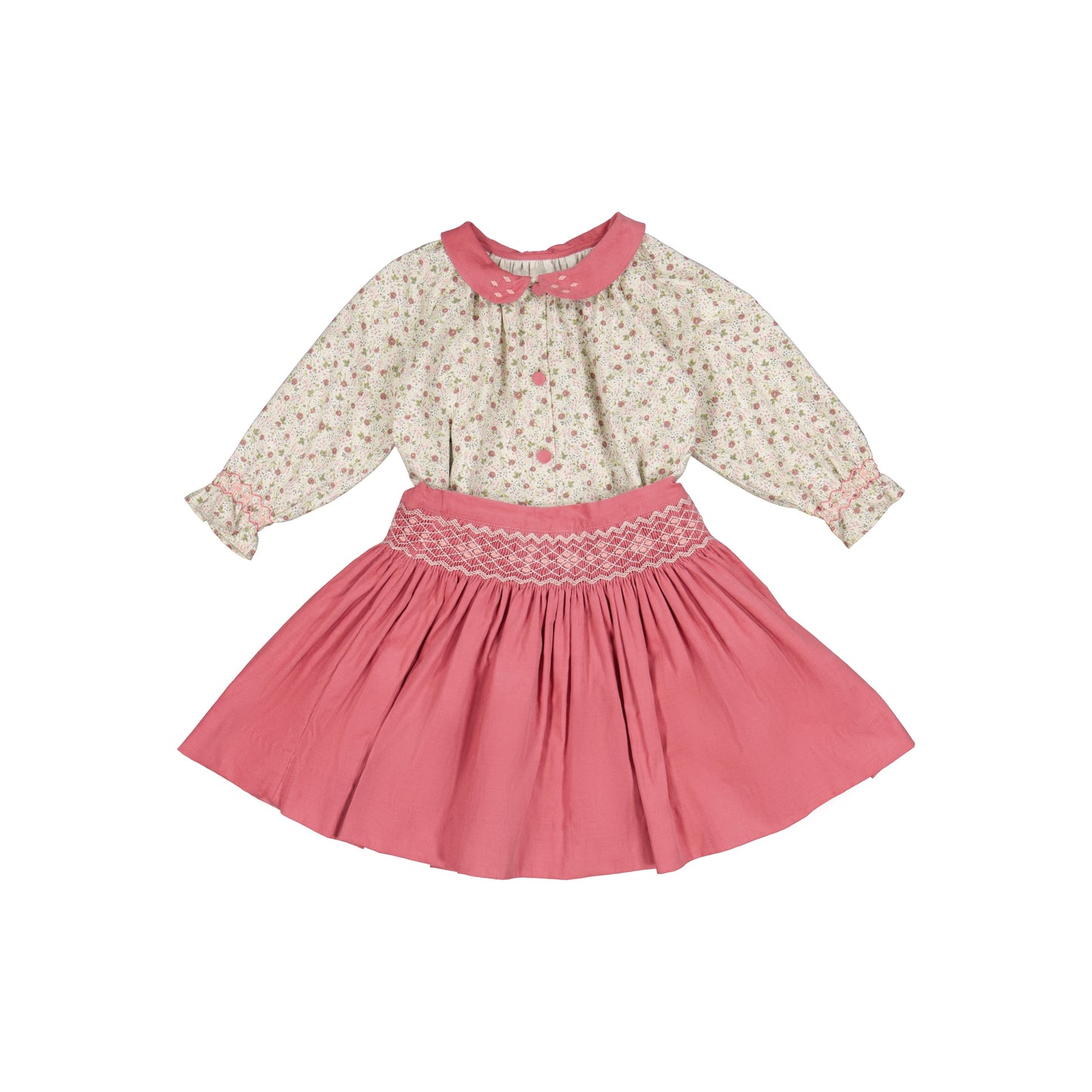 Marie - Ensemble Jupe A Smock Rose Et Blouse Assortie 4t