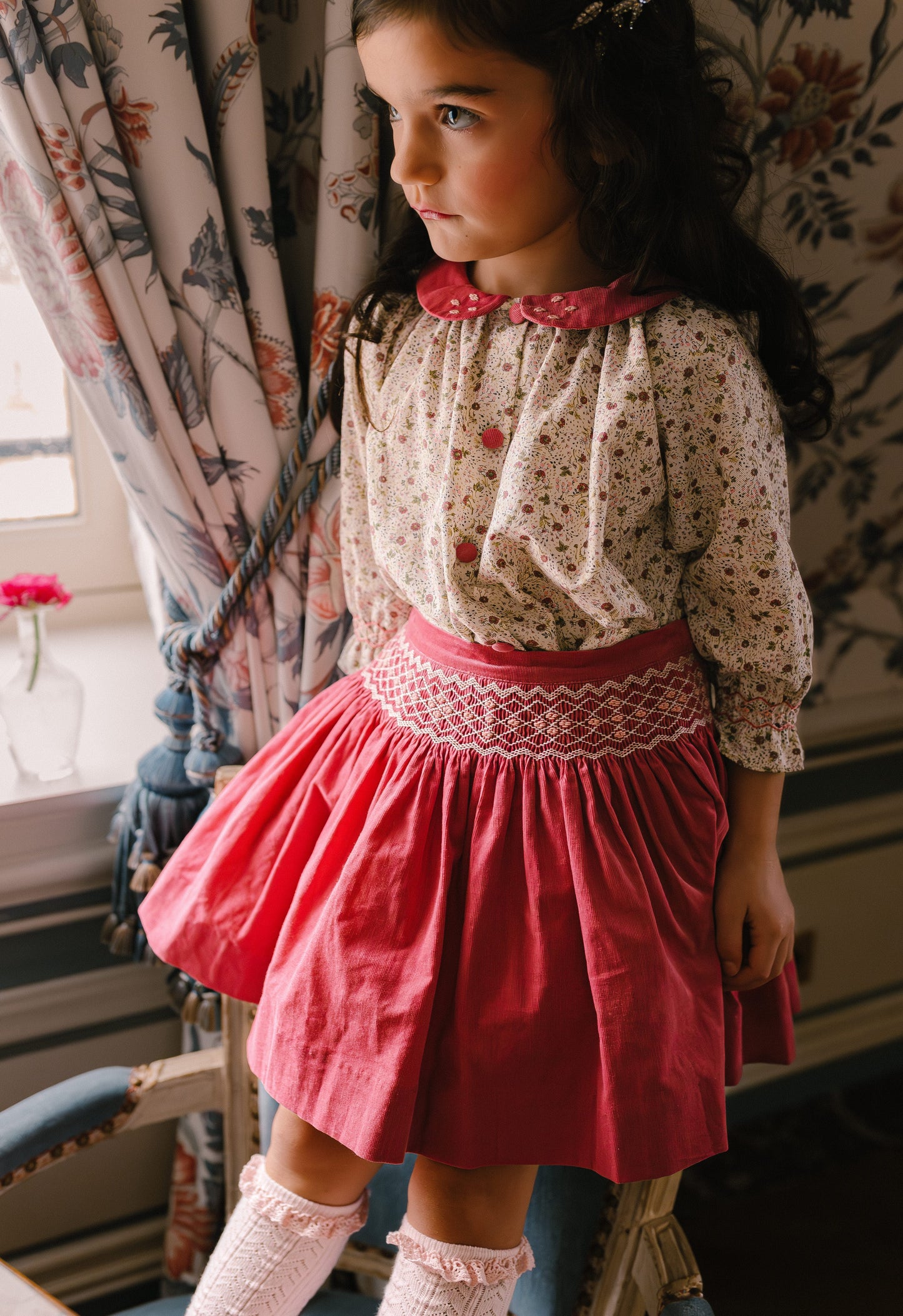 Marie - Ensemble Jupe A Smock Rose Et Blouse Assortie 4t