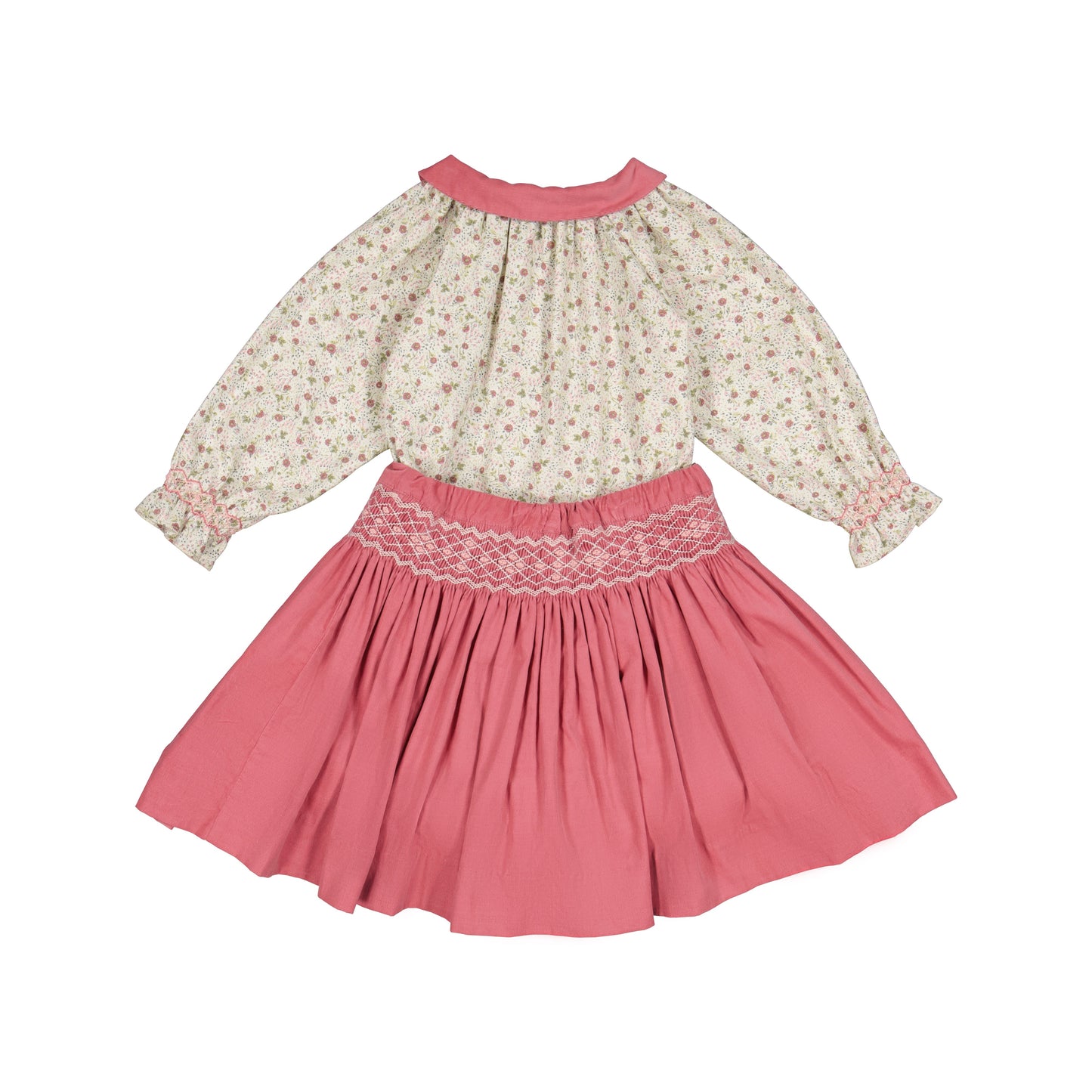 Marie - Ensemble Jupe A Smock Rose Et Blouse Assortie 4t