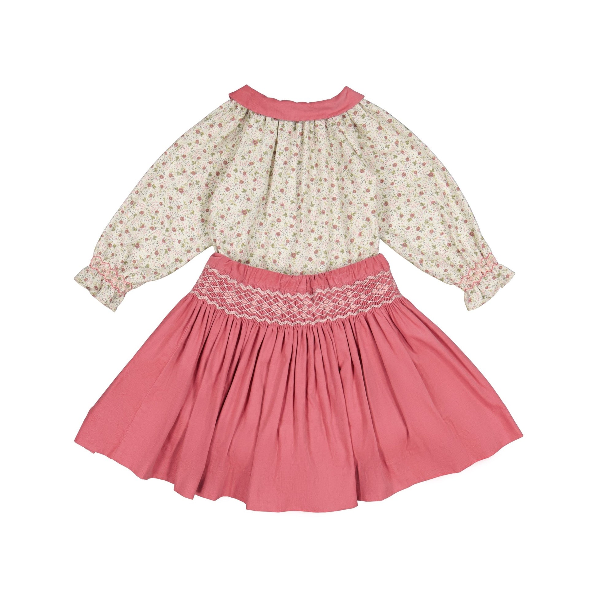 Marie - Ensemble Jupe A Smock Rose Et Blouse Assortie 4t - Tinokai