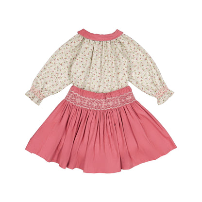 Marie - Ensemble Jupe A Smock Rose Et Blouse Assortie 4t - Tinokai