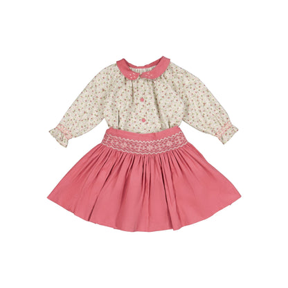 Marie - Ensemble Jupe A Smock Rose Et Blouse Assortie 4t - Tinokai