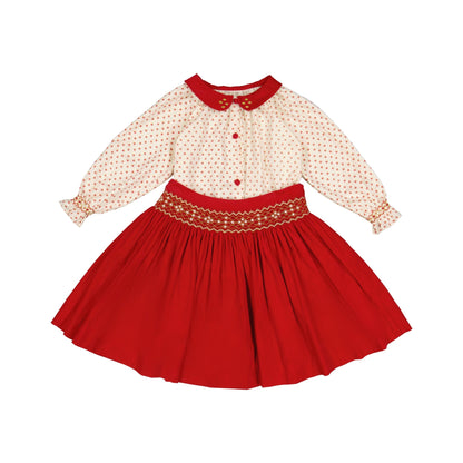 Marie - Ensemble Jupe A Smock Rouge - Antoinette Paris - Tinokai