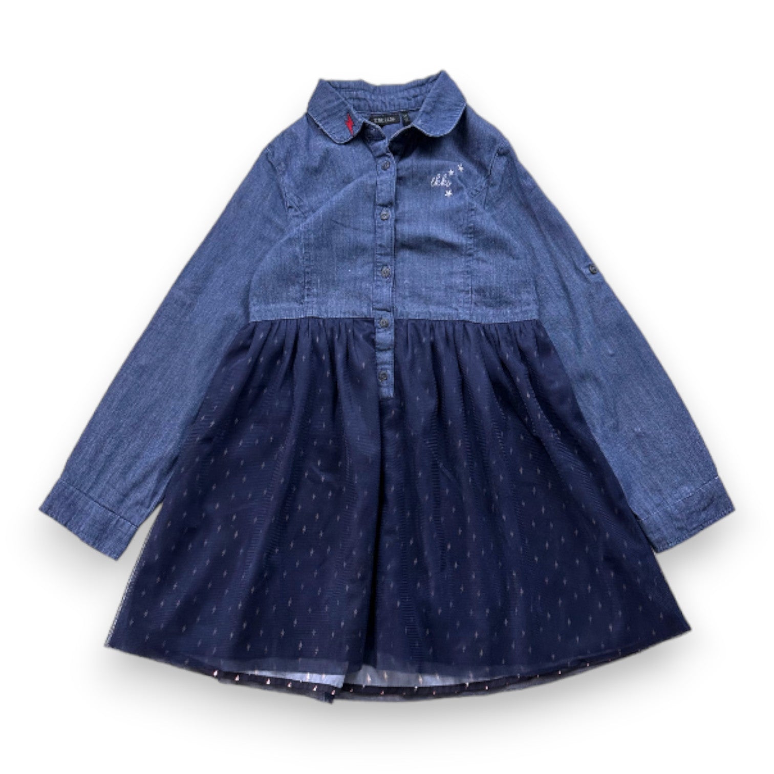 Robe Bleue Effet Chemise Et Jupe En Tulle - 6 Ans - Ikks - Tinokai
