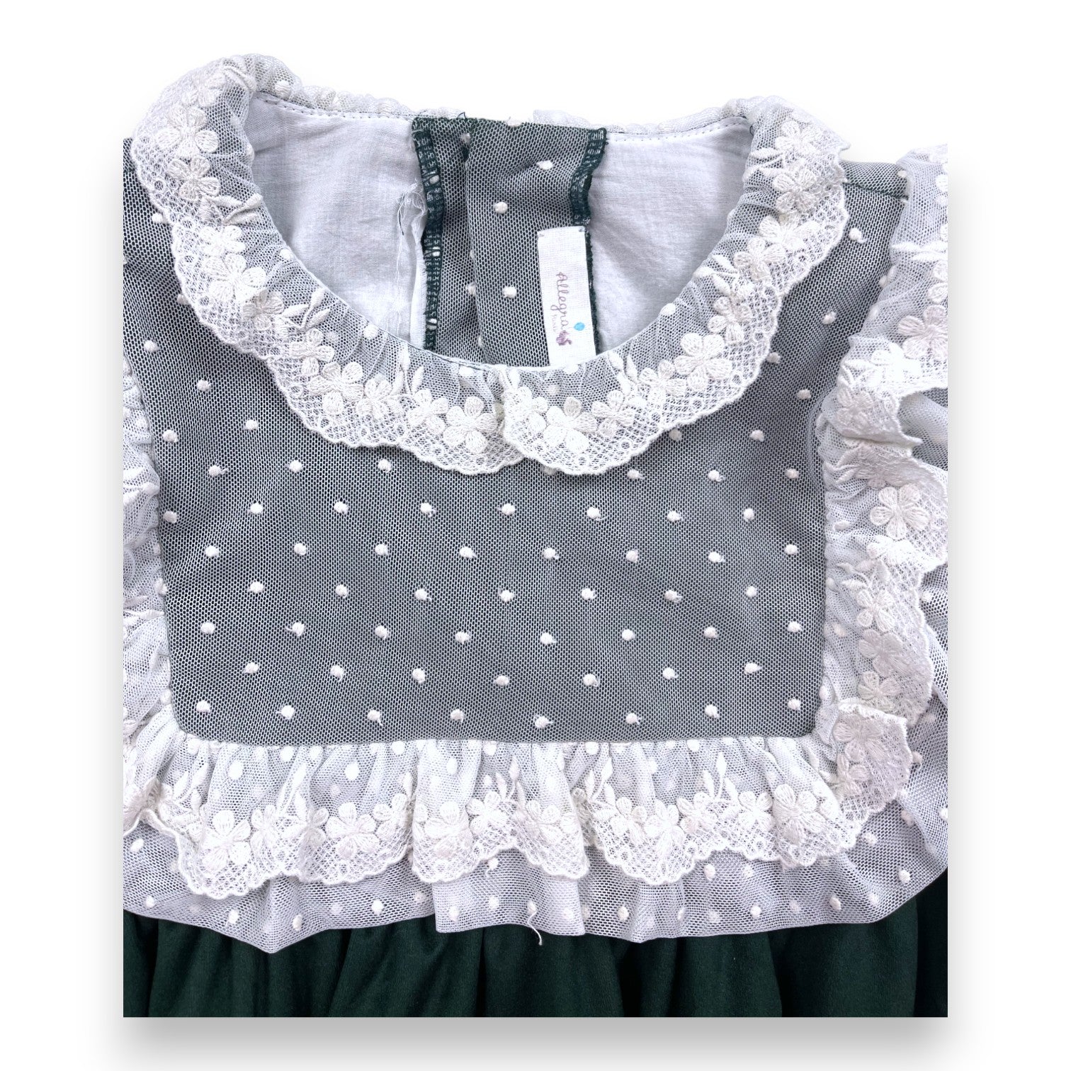 Robe En Velours De Soie Verte - 8 Ans - Allegra - Tinokai